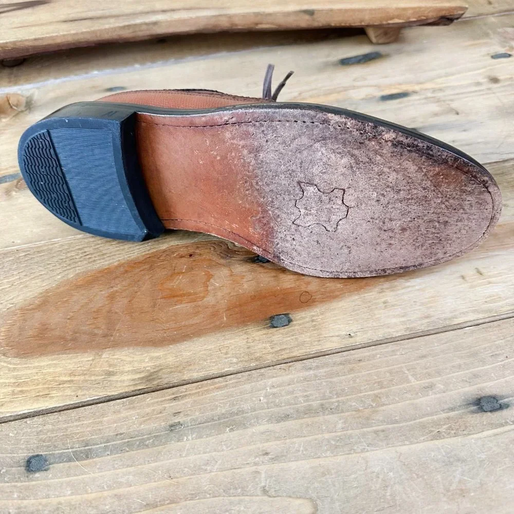 Vintage Sears Brown Leather Men's Oxfords Wing Tips Wingtips Dress Shoes Size 8D